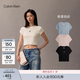 Calvin KleinJeans【正肩羅紋】夏季女士活力辣妹刺繡ck彈力重磅短袖T恤上衣 101-象牙白 S