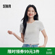 森馬（Semir）森馬短袖T恤女夏季短款蕾絲花邊圓領緊身衣服顯瘦溫柔氣質條紋衫 白黑色調00319 XL