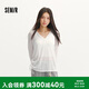 森馬（Semir）長袖T恤女夏季V領純色仿麻寬松抽繩罩衫2026溫柔上衣109326101006