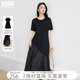對白【100棉】不規(guī)則拼接黑色連衣裙女2026夏新款寬松顯瘦T恤裙子 靜謐黑 M