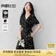 尚都比拉V領(lǐng)短袖印花連衣裙女夏季收腰顯瘦茶歇碎花裙優(yōu)雅通勤中長裙