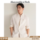 Abercrombie & Fitch經典小麋鹿圖案美式復古情侶條紋泡泡紗襯衫26春夏男裝125-6082 淡黃條紋 L (180/108A)