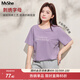 MsShe【天絲棉】大碼女裝2026夏裝胖mm巨顯瘦正肩短袖T恤遮肚上衣 短袖-風信紫色現貨 4XL