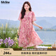 MsShe【法式雪紡連衣裙】大碼女裝2026夏裝胖mm釘珠印花閃粉裙子 櫻花粉色現貨 4XL