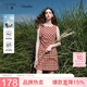 三彩2026夏季新款格紋連衣裙無袖收腰A字裙短裙女