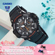 卡西歐（CASIO） 男表女表卡西歐手表男女情侶表學生時尚運動表太陽能雙顯電子表 MCW-100H-1AVDF暗夜黑橘