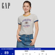 蓋璞Gap女裝早秋logo印花運動圓領短袖T恤休閑上衣858888 淺灰白 S (160/84A)亞洲尺碼 版型偏大建議拍小一碼