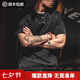馬登工裝 美式做舊亨利衫純棉透氣休閑短袖阿美咔嘰硬漢t恤男潮夏季 黑色 XL