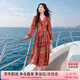 尚都比拉春秋中長款印花紅色連衣裙氣質女神范顯瘦度假裙子 紅花 XL 