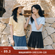 茵曼（INMAN）簡約抽褶收腰短袖T恤女2026夏季甜美減齡少女休閑繡花上衣 天空藍 L