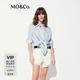 MO&Co.襯衫靜奢苧麻輕薄透肌理中性白色藍色 摩安珂 冰灰藍色 S /160