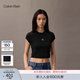 Calvin KleinJeans【正肩羅紋】夏季女士活力辣妹刺繡ck彈力重磅短袖T恤上衣