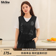 MsShe【竹節(jié)麻假兩件針織衫】大碼女裝2026夏裝胖mm刺繡短袖上衣 【竹節(jié)麻針織衫】藏青藍(lán)色現(xiàn)貨 3XL