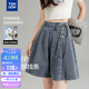 唐獅（TonLion）2026夏季新款女牛仔中短褲系帶設計復古高腰裙褲寬松顯瘦短褲