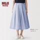 MUJI女式 涼感 抽褶裙 長(zhǎng)半身裙 女款 純棉 夏季款 裙子女裝 BE214A6S 薩克森藍(lán)條紋 S 155/62A