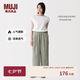 MUJI 女式 漢麻水洗寬版褲女裝褲子女款女士長褲休閑褲闊腿褲26年春夏 煙熏綠色 S （155/62A）