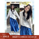 茵曼（INMAN）【亞麻】透氣顯瘦藍色印花簡約T恤2026春夏女裝新款罩衫上衣 米白色-第一批 S