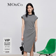 MO&Co.條紋不對稱連衣裙飛袖立裁開叉鏤空連衣裙女摩安珂 黑白條色-第2批 L 170
