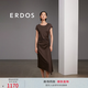 ERDOS 春夏絲棉圓機不對稱收腰斜裁連衣裙中長款修身顯瘦女連衣裙 粉末咖啡色 XL 170/92A