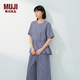 MUJI 女式 泡泡紗 短袖罩衫 t恤上衣女款女裝26年夏季 BC2ZZC6S 藍色格紋 L (165/88A)