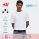 H&M男裝女裝T恤春季COOLMAX?涼感透氣運動圓領情侶裝短袖0967153 白色 M 175/100