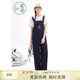 紫涵（ZIHAN）紫涵直筒闊腿背帶褲女2026年夏季新款字母刺繡牛筋收腰減齡連體褲 深藏青 XS