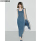 COCOBELLA[人手一件]簡約彈力針織無袖牛仔連衣裙休閑背心長裙FR615 牛仔藍 XL