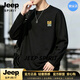 JEEP SPIRIT圓領長袖t恤男寬松大碼秋2026夏季重磅打底衫上衣體恤衫純棉T恤 黑色 M （適合115斤以內）