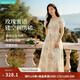 茵曼（INMAN）【李蘭迪代言】法式V領蕾絲刺繡連衣裙2026夏季女裝新款長裙 繁花 S
