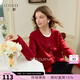 三彩2026春秋新款山茶花針織衫長(zhǎng)袖圓領(lǐng)假兩件新年毛衫M 大紅色 L 165/88A