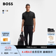 雨果博斯BOSS 男士26夏新棉質網球藝術圖案Logo平紋針織多色短袖T恤 黑色 L