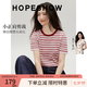 紅袖（hopeshow）復古美式條紋針織衫2026秋季新款女裝撞色短袖圓領休閑上衣 紅條728 L