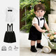 南木熊嬰幼兒套裝夏季男寶寶生日衣服夏款童裝男童周歲禮服背帶褲兩件套 黑色背帶兩件套+領結【90cm】