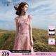 三彩2026夏季新款雪紡印花連衣裙荷葉邊短裙設(shè)計(jì)感女 橘粉色花卉 L 165/88A