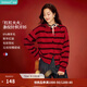 茵曼復(fù)古條紋撞色針織外套2026秋季女裝新款休閑寬松開(kāi)衫毛衣 紅底黑條 XL