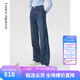 朗姿【精英衣櫥】棉質(zhì)復(fù)古直筒闊腿高腰顯瘦時(shí)尚長款女新款牛仔褲 暮色藏藍(lán)色 2XL
