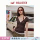 HOLLISTER小海鷗圖案美式修身亨利領短袖連帽T恤26夏女裝339-6277 棕色 S (165/84A)