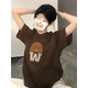 嬌茹妮 ins超火印花純棉短袖t恤女夏季韓版情侶裝寬松半袖百搭潮流上衣 咖啡色（230克重磅高品質(zhì)純棉） L（105—130斤）