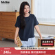 MsShe【假兩件天絲條紋短袖T恤】大碼女裝2026夏裝胖mm中長款上衣 藏青藍色現貨 2XL