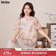 MsShe【新中式套裝】大碼女裝2026夏裝胖mm寬松印花小衫半身裙子 小衫-柔霧粉色現(xiàn)貨 4XL