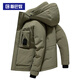 斯巴奴加厚羽絨服男短款2025冬季新款休閑連帽鴨絨保暖冬裝外套潮工裝 綠色 L