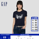 蓋璞Gap女裝早秋純棉字母蝴蝶logo圓領(lǐng)短袖T恤休閑上衣858906 海軍藍(lán) L (170/92A) 亞洲尺碼 版型偏大建議拍小一碼