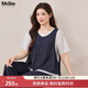 MsShe【松弛感三件套裝】大碼女裝2026夏秋裝胖mm寬松T恤馬甲闊腿褲 【T恤＋馬甲＋闊腿褲】藏青藍色26年8月15日到貨 2XL