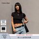 Calvin KleinJeans26春夏新款女士青春少女感ck辣妹羅紋彈力刺繡純色短袖T恤