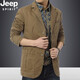 JEEP SPIRIT吉普JEEP休閑西裝上衣男潮流新款商務(wù)小西裝正裝便服禮服純棉外套 卡其色 XL