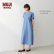 MUJI 女式 漢麻 棉 短袖連衣裙 女裝裙子長裙 26年夏季 BC2Q4C6S 煙熏藍色 M (160/84A)