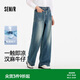 森馬（Semir）森柔|牛仔褲女夏季吸濕排汗涼感漢麻長褲做舊闊腿褲103325124005A