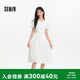 森馬（Semir）連衣裙女夏不規則拼接木耳邊泡泡袖收腰設計感中長裙101325114041
