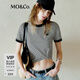 MO&Co.短袖T恤黑白條紋MC刺繡短款正肩圓領彈力棉質上衣摩安珂 黑白條色-第2批 建議和客服確認尺碼哦 L 170 建議和客服確認尺碼哦