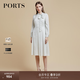PORTS寶姿【七夕禮物】商場同款春季新品女裝長袖中長連衣裙 奶白色印花 M (6)